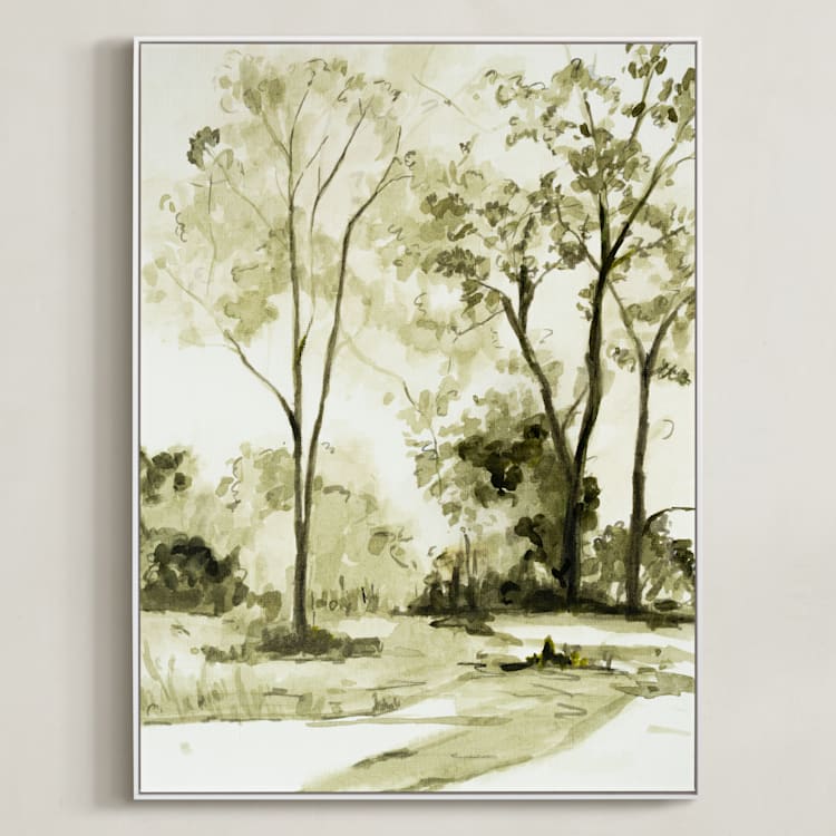 "Sun Kissed Meadow 1" - Art Print in Olive Green by Arohika Verma - Framed Canvas