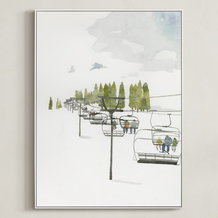 "Ski Lift" - Art Print in Pine by Monica Loos - Framed Canvas