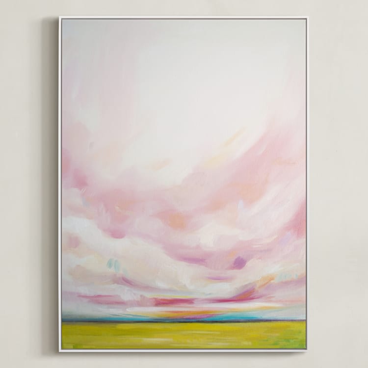 "Leave Behind the Shadows" - Art Print in Pink by Emily Jeffords - Framed Canvas