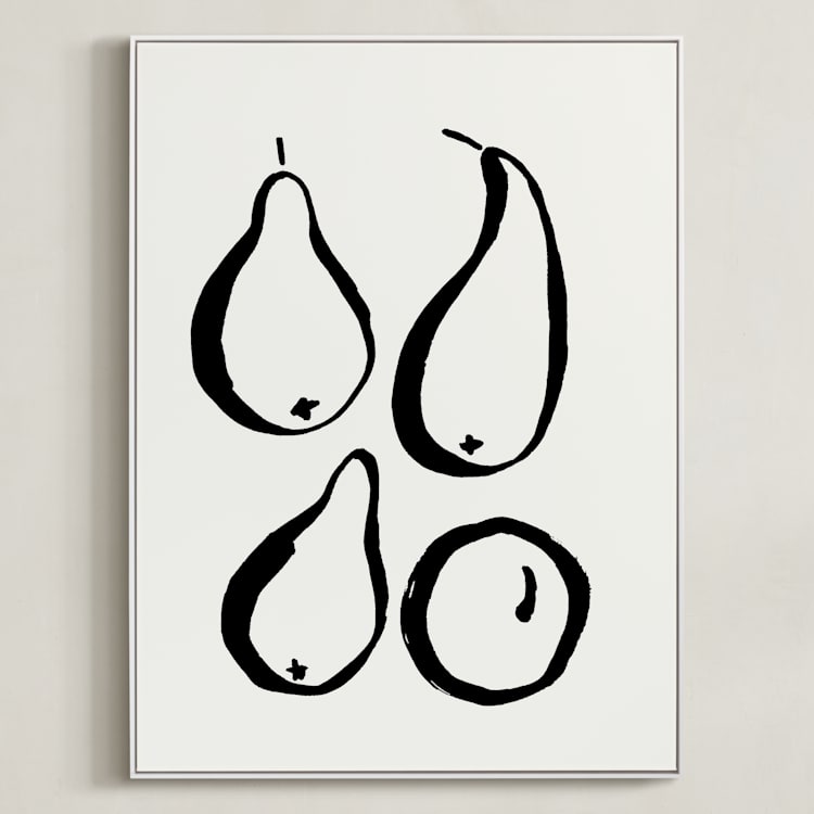 "Still-life with four pears" - Art Print in Black and Off-white by Sonya Percival - Framed Canvas