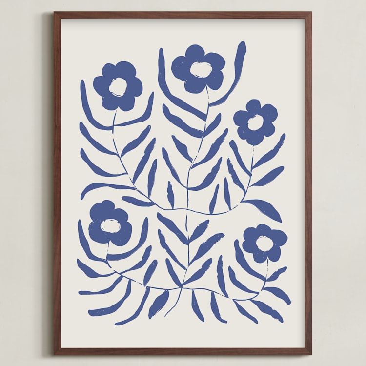"Bloom 2" - Art Print in Denim by Kelly Watkins - Framed