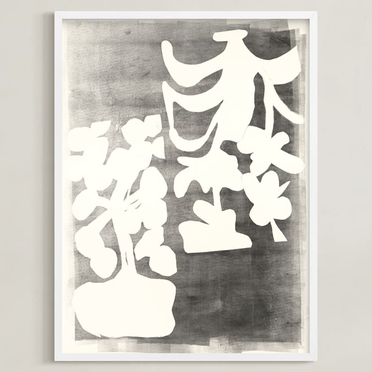 "Modern Floral Series #2" - Art Print in Black and White by Angela Simeone - Framed