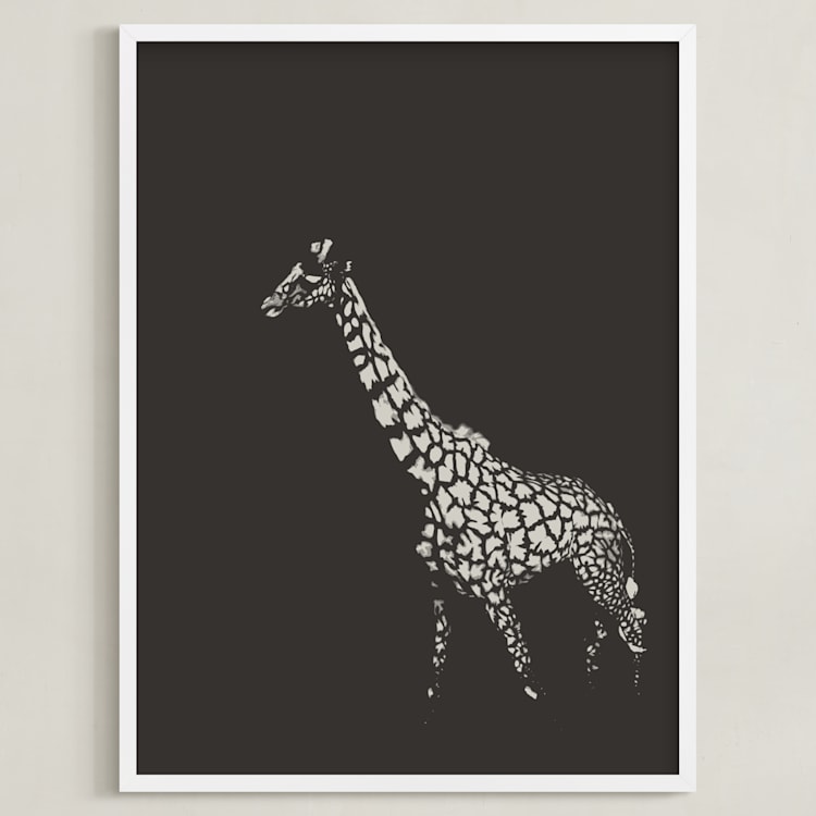 "fading giraffe" - Art Print in Charcoal by Erin Niehenke - Framed