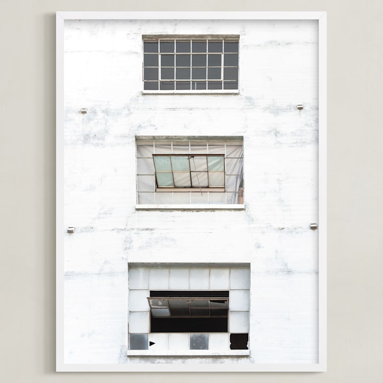 "Three Windows" - Art Print in distressed white by Kamala Nahas - Framed