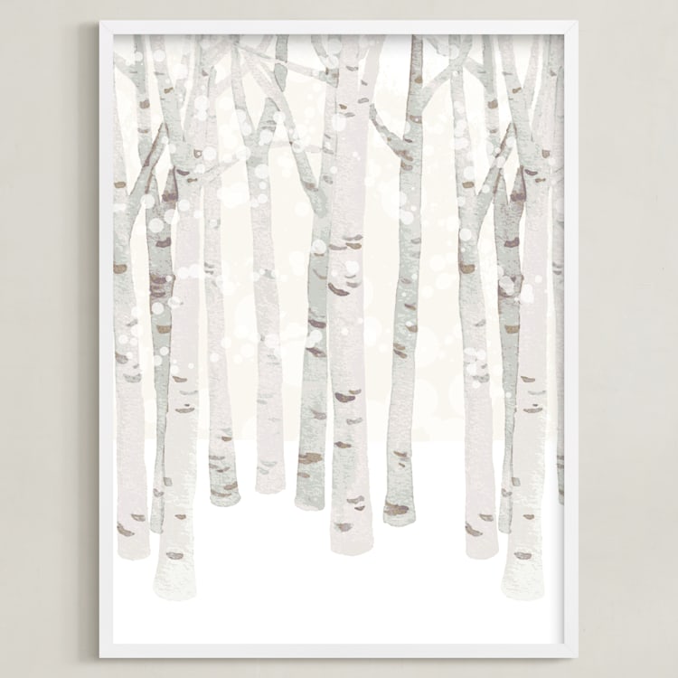 "Birch Woods in Winter" - Art Print in Ivory by Shannon Chen of Four Wet Feet Studio - Framed