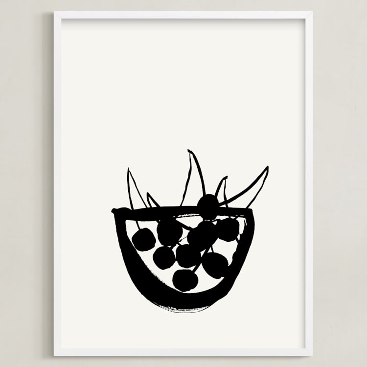 "Life is a bowl of cherries" - Art Print in Black and Off-white by Sonya Percival - Framed