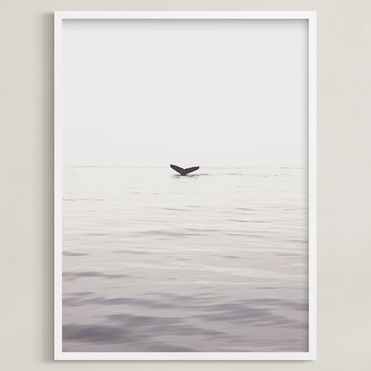 "A Humpback Tale" - Art Print in Ocean Grey by Joelle Segal - Framed