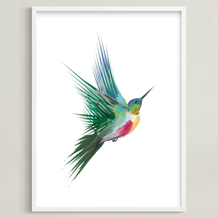 "hummingbird" - Art Print in Turqoise Green by Sara Shashani - Framed