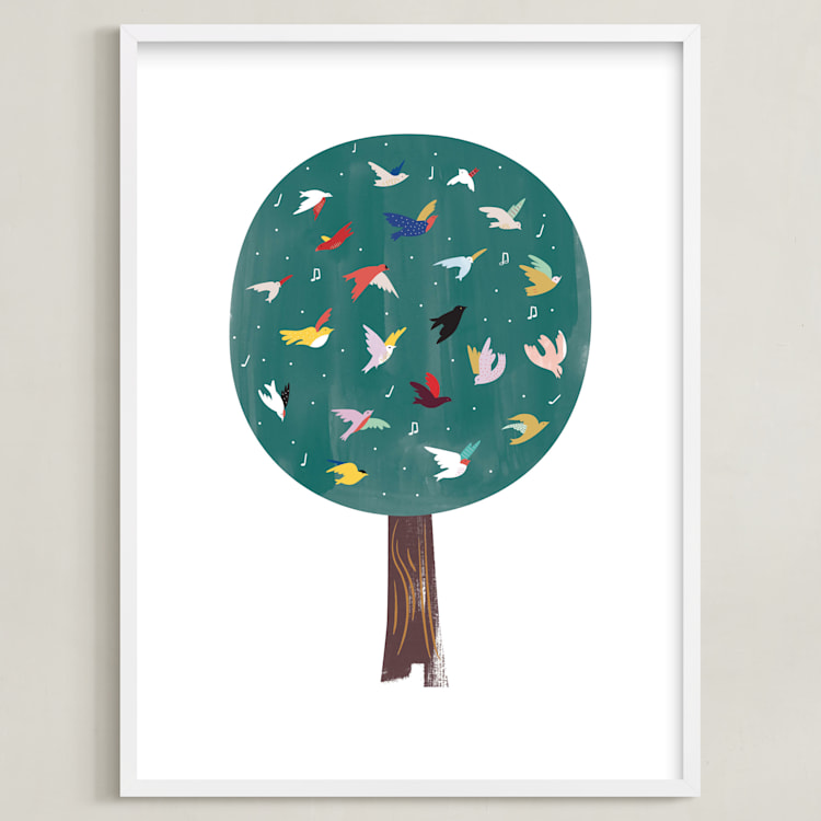 "Lots of Songbirds" - Art Print in antique pine by Eve Schultz - Framed