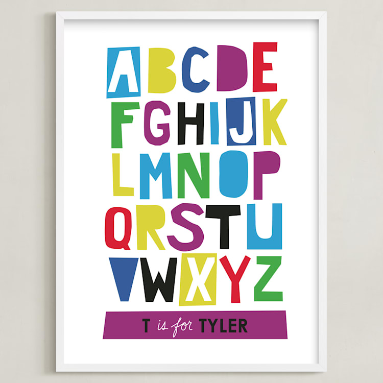"Paper Cut ABCs" - Personalized Art Print in Plum by Ampersand Design Studio - Framed