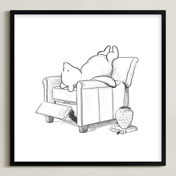"Pooh Lounging | Winnie The Pooh" - Art Print in White by Stefanie Lane - Framed