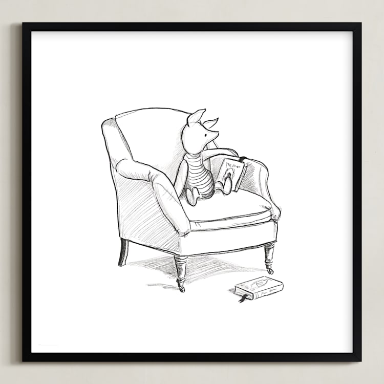 "Piglet Lounging | Winnie The Pooh" - Art Print in White by Stefanie Lane - Framed