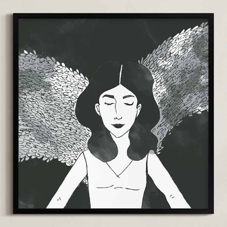 "Wings" - Art Print in Black by Deynaaz Daraei - Framed