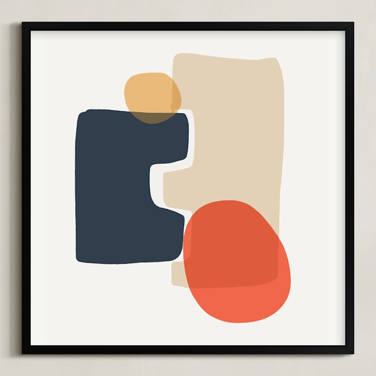 "Between the Lines I" - Art Print in coral by Svitlana Martynjuk - Framed