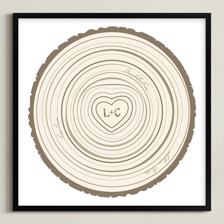 "Family Tree Rings" - Personalized Art Print in Bark by Jessie Steury - Framed