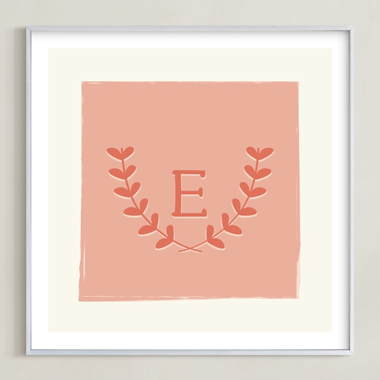 "Laurel" - Personalized Art Print in Coral by Kim Dietrich Elam - Framed
