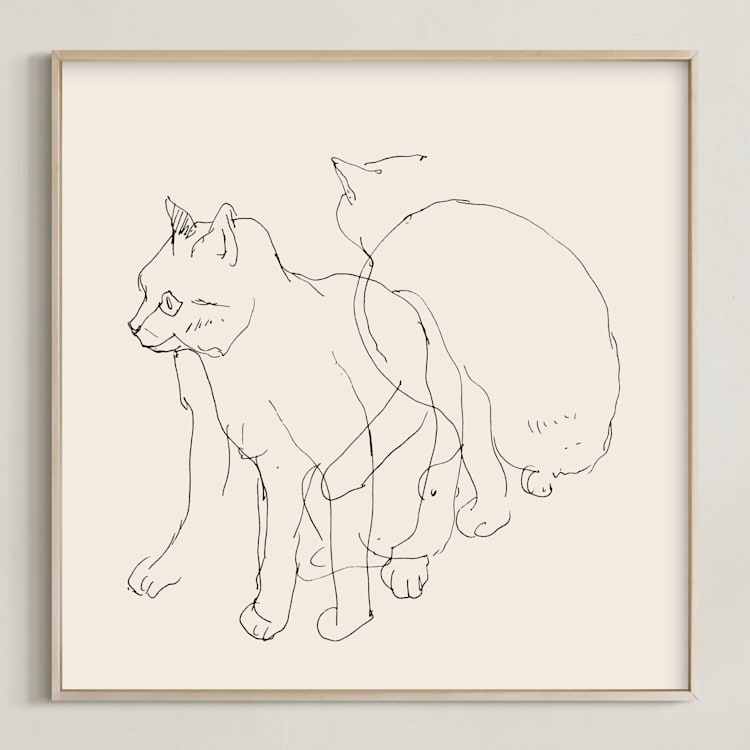 "Sketches after cat II" - Art Print in Black and champagne by Catilustre - Framed