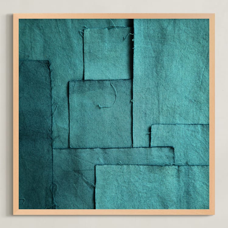 "Gathered Remnants I" - Art Print in Cyan Sky by Debra Pruskowski - Framed