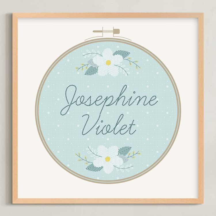"Embroidery Name" - Personalized Art Print in Sky by Carolyn Kach - Framed
