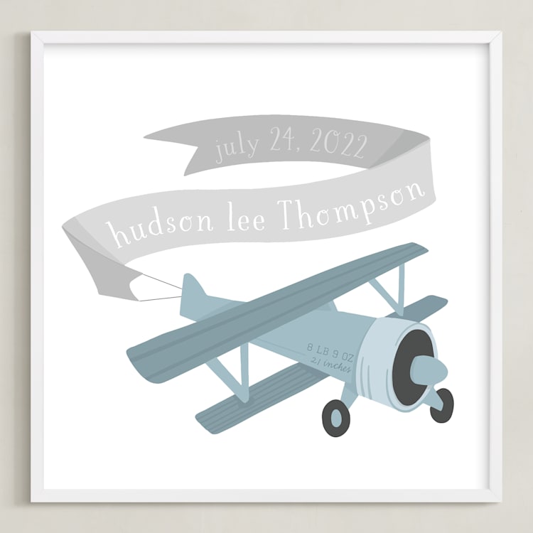 "Vintage Airplane" - Personalized Art Print in Mist by Jessie Steury - Framed