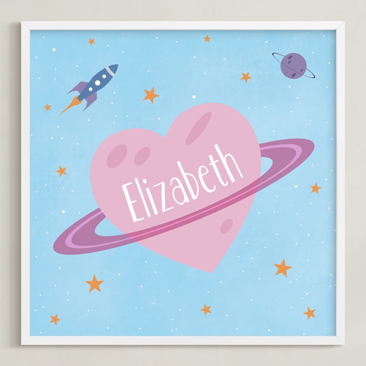 "Planet Heart" - Personalized Art Print in Cotton Candy by Heather Schertzer - Framed