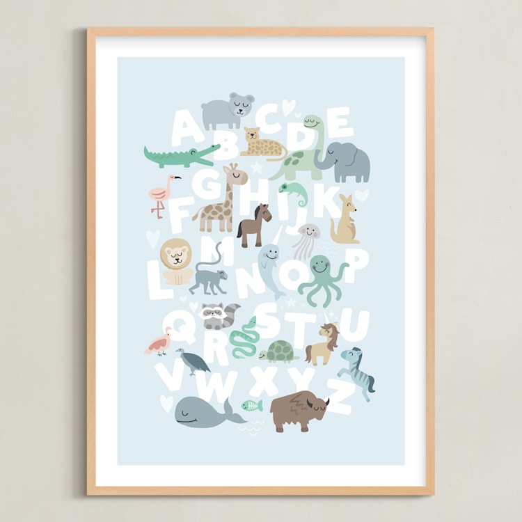 "Wild Animal Alphabet" - Art Print in white by Jessie Steury - Framed