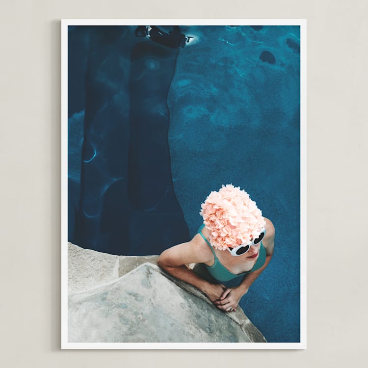 "lady in a swim cap" - Art Print in Rippling Blue by Alicia Abla - Framed