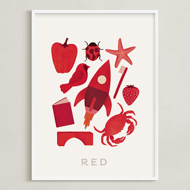 "Ten Red Things" - Art Print in Red by Ana Peake - Framed