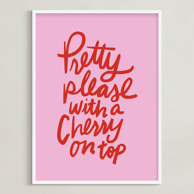 "Cherry on Top" - Art Print in Bubble Gum by Inkblot Design - Framed