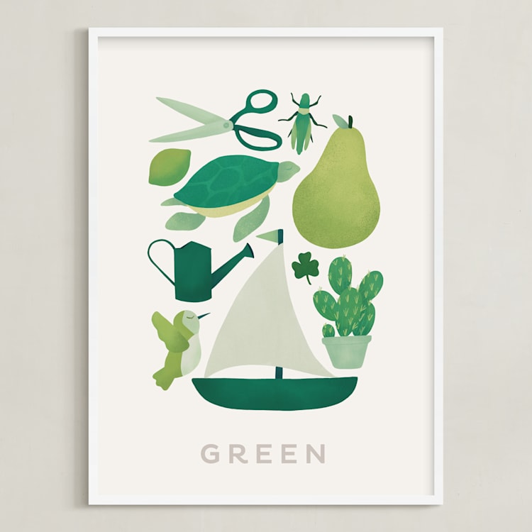 "Ten Green Things" - Art Print in Green by Ana Peake - Framed