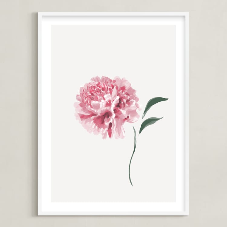 "Leaning In" - Art Print in Pretty Pink by Julie Cha - Framed