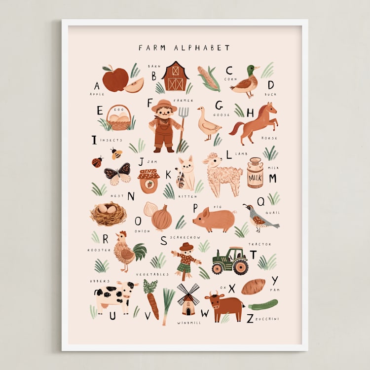 "Farm Alphabet" - Art Print in Sand by Vivian Yiwing - Framed