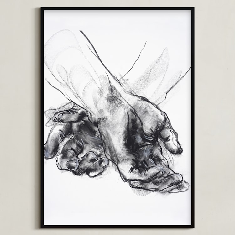 "Drawing 561 - Crossed Hands" - Art Print in Slate Black by Derek overfield - Framed