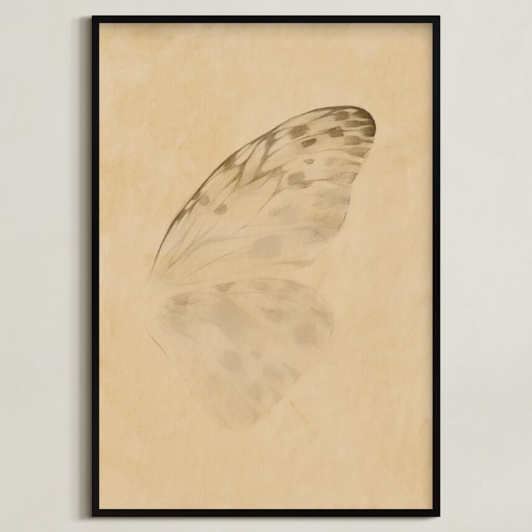 "Vintage Mariposa II" - Art Print in Vintage Ivory by jinseikou - Framed