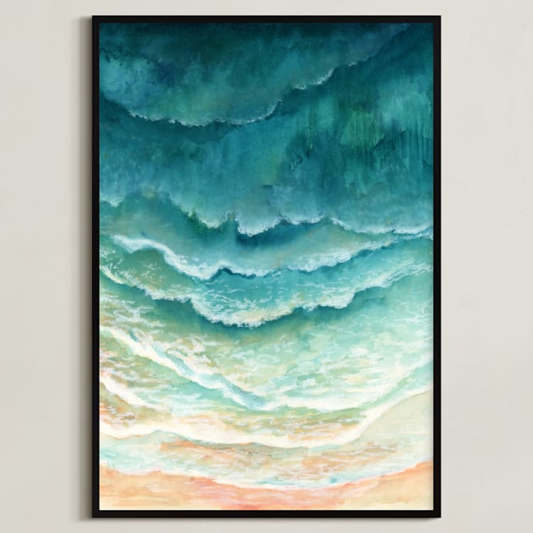 "Ombre Waves" - Art Print in Turquoise Sea by Honeybunch Studio - Framed