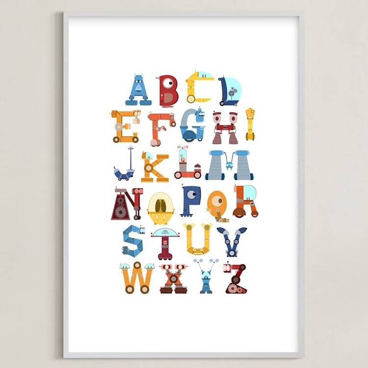 "Robot Alphabet" - Art Print in Primary by Joseph Apel - Framed