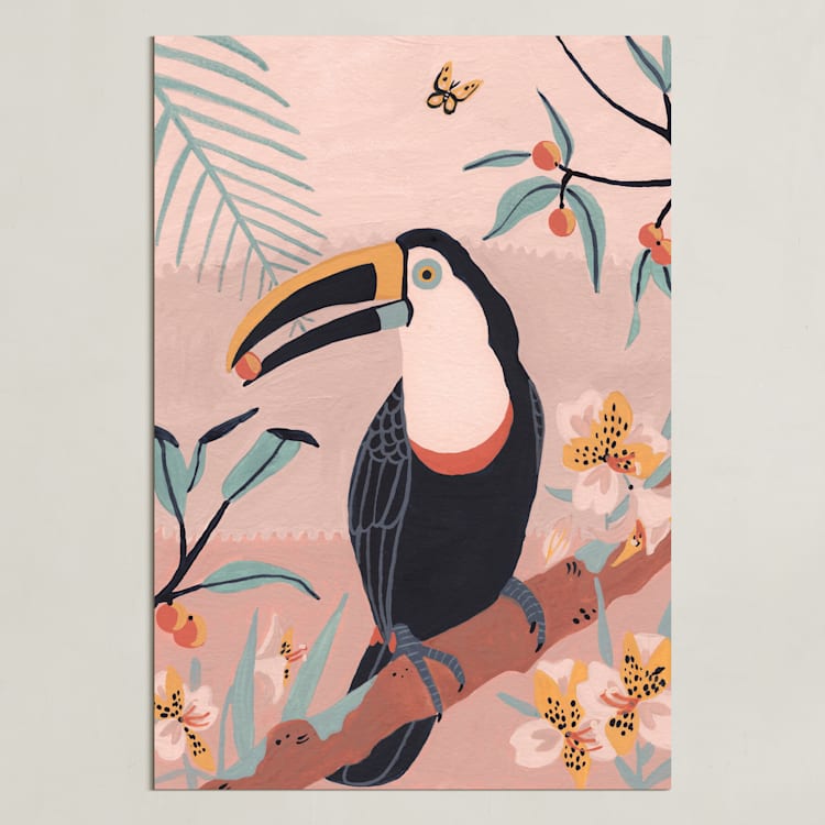 "Tropic Toucan I" - Art Print in Pink Bisque by Stefanie Lane - Unframed