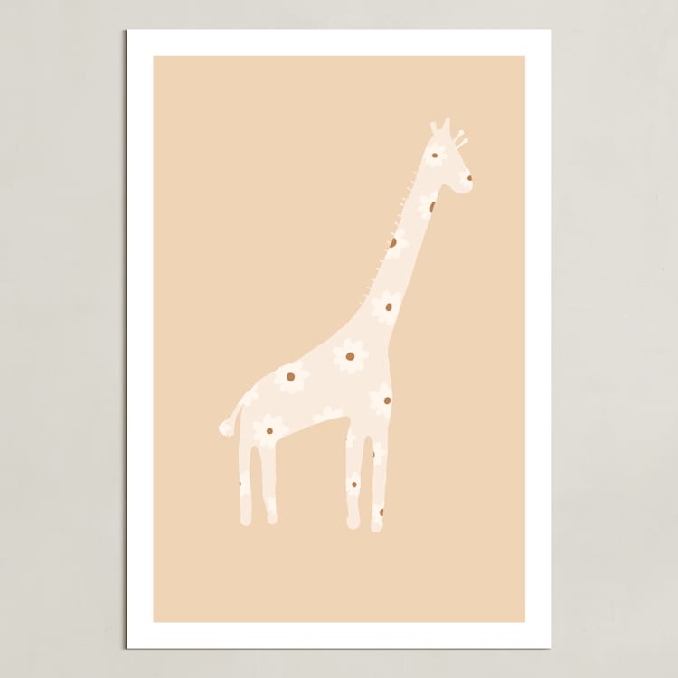 "Sweet giraffe." - Art Print in Neutral Beige by Dawn Smith - Unframed