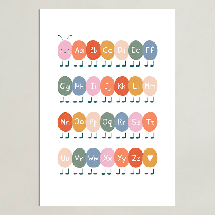 "Caterpillar ABC" - Art Print in Rainbow by Elif Sahin - Unframed