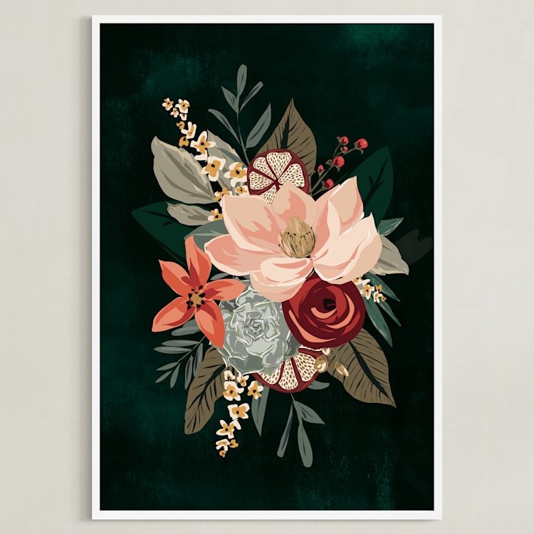 "Mixed Botanicals III" - Art Print in Green by Susan Moyal - Framed