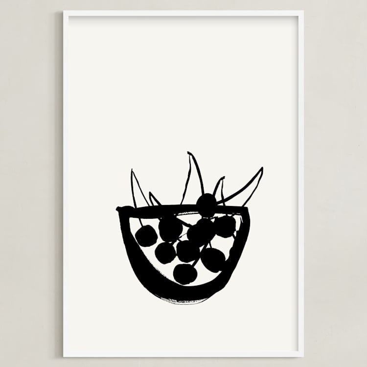 "Life is a bowl of cherries" - Art Print in Black and Off-white by Sonya Percival - Framed
