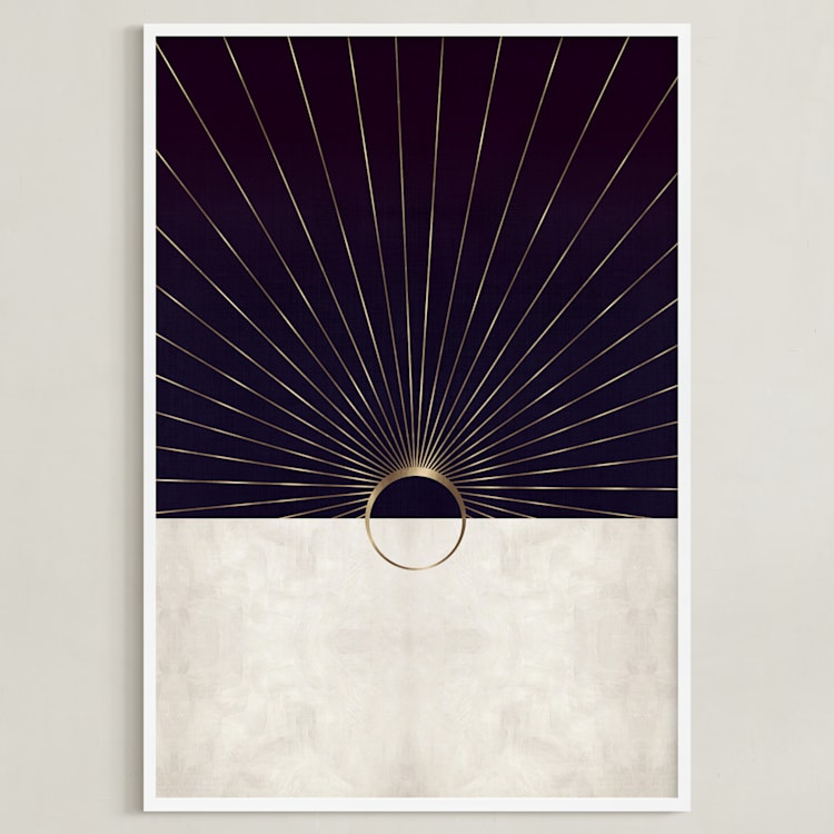 "The Golden Moon Rise" - Art Print in Mysterious Purple by Faiza Khan - Framed