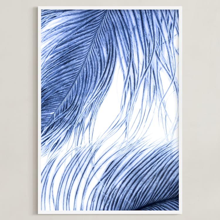 "Fine Feathered I" - Art Print in Midnight Blue by Debra Pruskowski - Framed