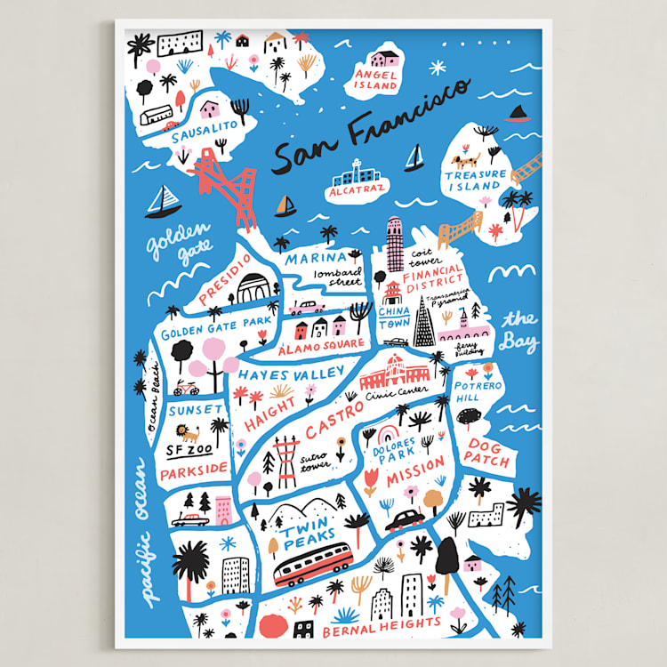 "I Love San Francisco" - Art Print in Sea Blue by Jordan Sondler - Framed