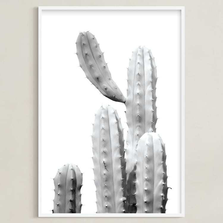 "Moorten Cactus Study 1" - Art Print in Silver Grey by Lisa Sundin - Framed