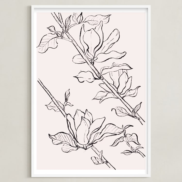 "magnolia study" - Art Print in peach by Qing Ji - Framed