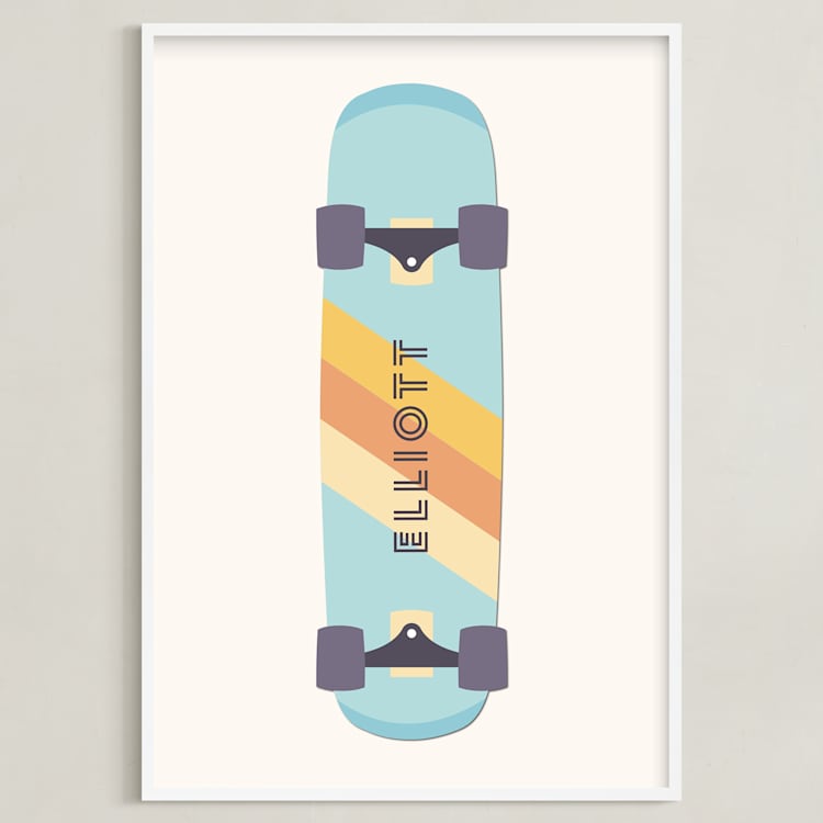 "Skateboard" - Personalized Art Print in Sky by David Michuki - Framed