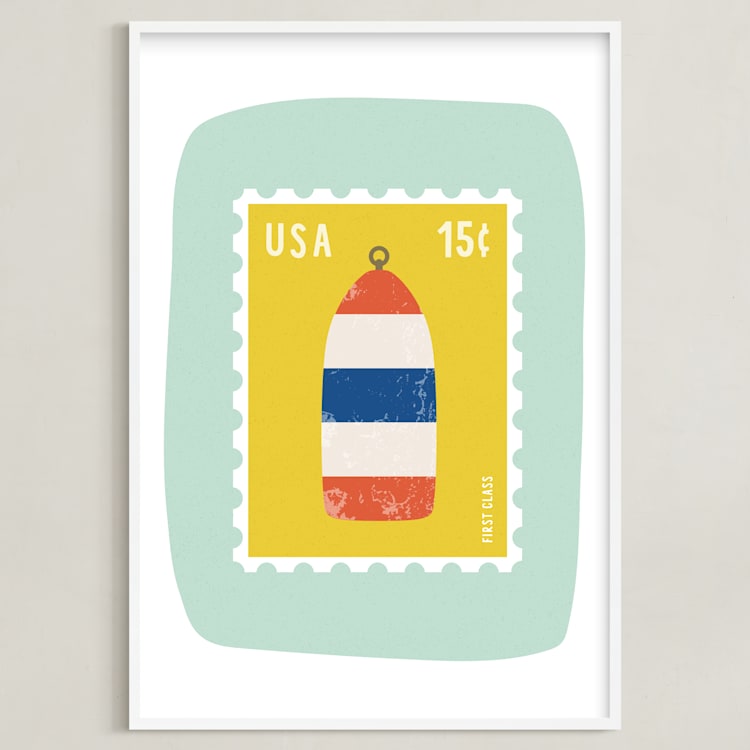 "Oh Buoy" - Art Print in Seafoam by Nadia Hassan - Framed