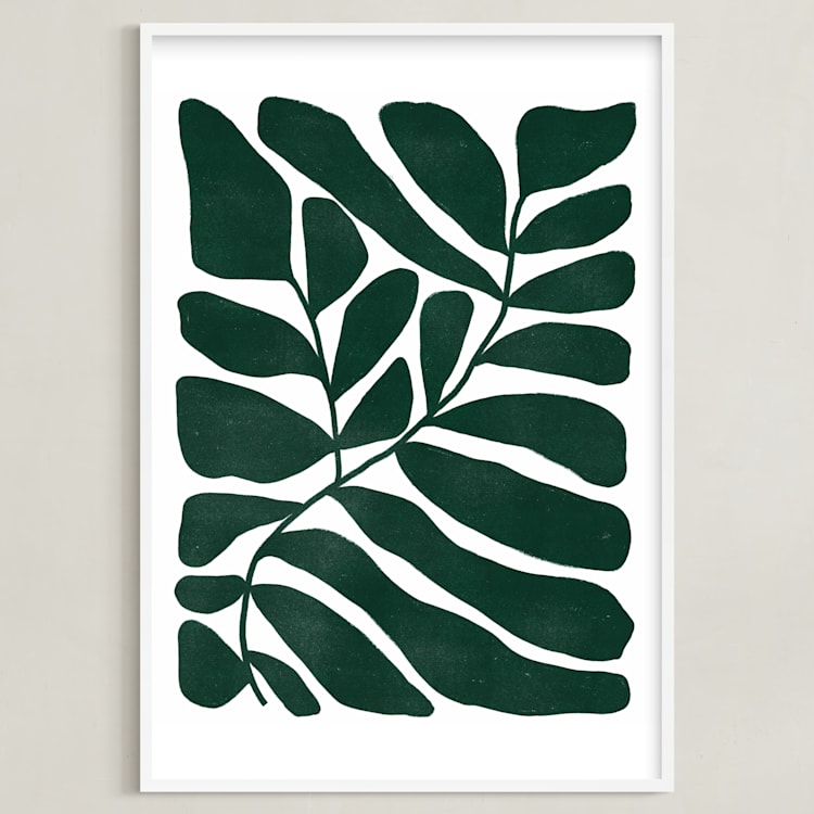 "Loopy Leaves I" - Art Print in Hunter green by Kelly Watkins - Framed