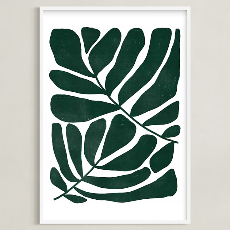 "Loopy Leaves II" - Art Print in Hunter green by Kelly Watkins - Framed